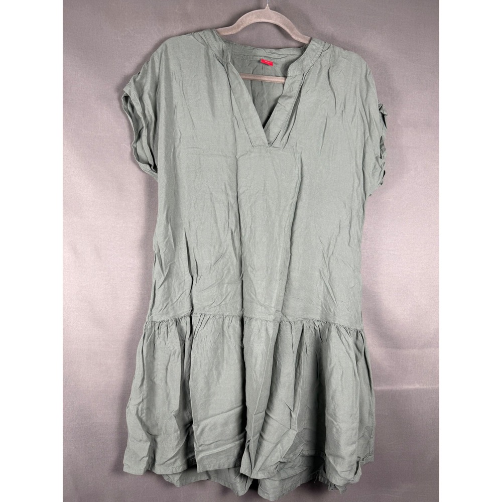 s.Oliver Dress Women 8 Sage Green Drop Waist Tiered Ruffle V-Neck Viscose